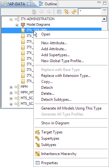 This image shows the Accessing Options Attached To Item Types in Navigation Tree.