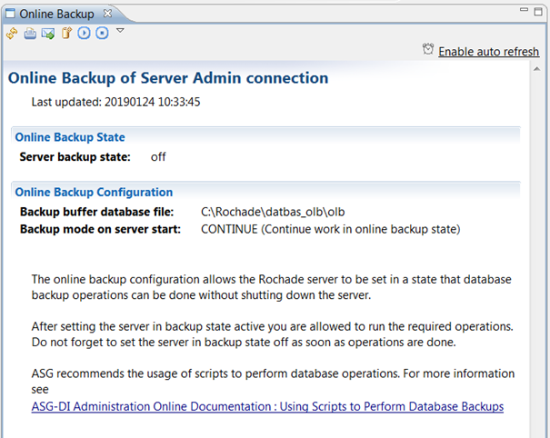 This image shows the status of Server Online Backup.