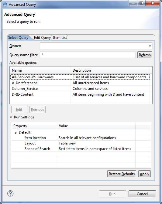 This image shows the Advanced Query dialog.