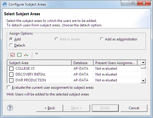 This image shows the Select Subject Areas dialog.
