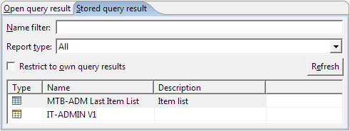 This image shows the Stored query result tab.