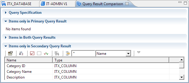 This image shows the result of a Query Result Comparison query.