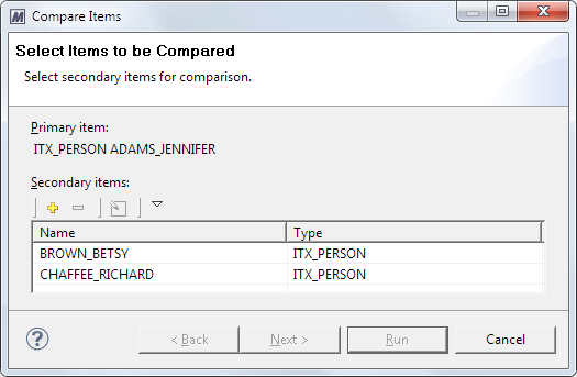 This image shows the Compare Items dialog.