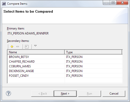 This image shows the Compate Items dialog.