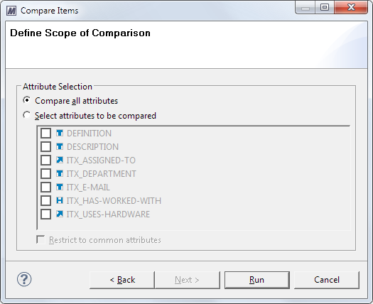 This image shows the Compate Items dialog.