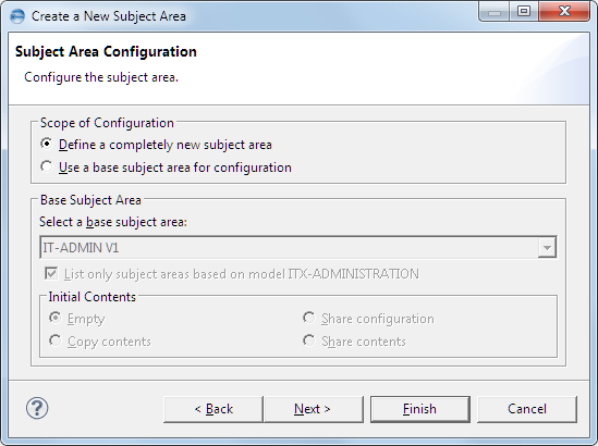 This image shows the Subject Area Configuration page.