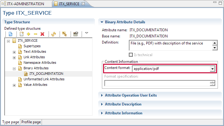 This image shows the option to select a MIME type from the Content format drop-down list.