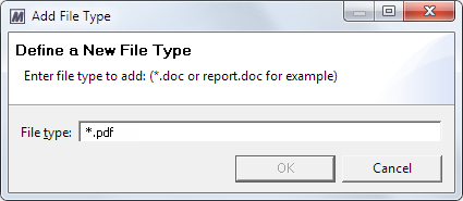This image shows the Define a New File Type page in the New File Type dialog.