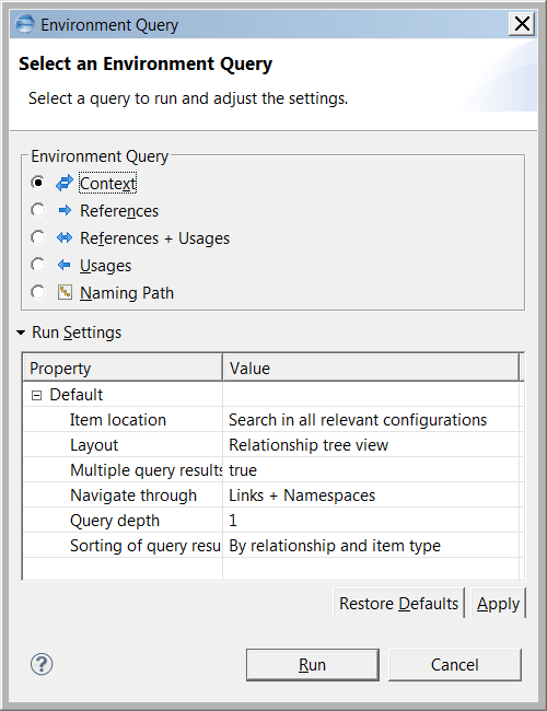 This image shows the environment query options.