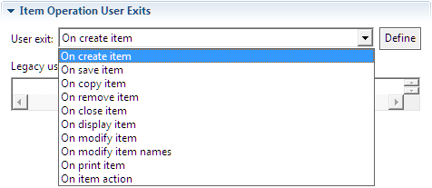 This image shows the Item Operation User Exits panel.