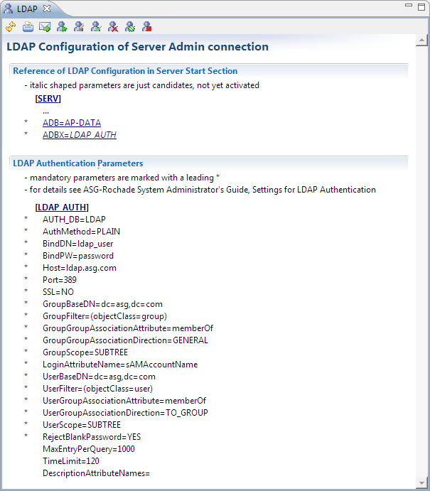This image shows the LDAP configuration of Server Admin connection.