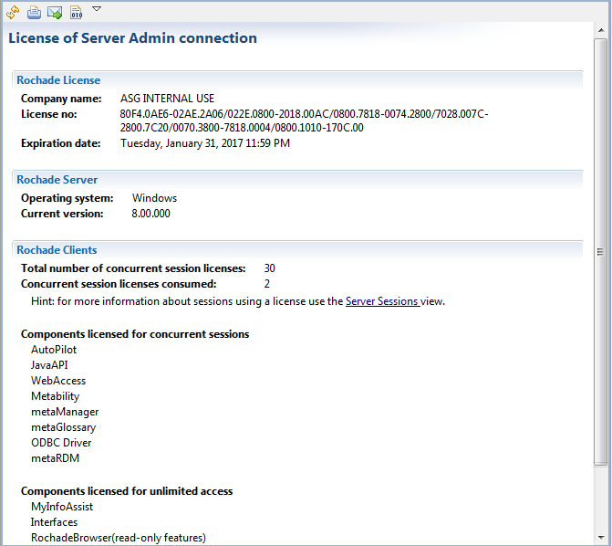 This image shows the server license details.