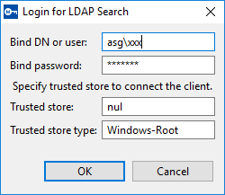 This image shows the Login for LDAP Search dialog.