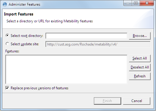 This image shows the Administer Features dialog.