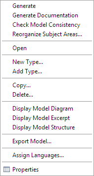This image shows the context menu for information model.
