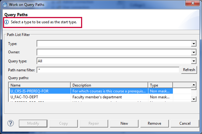 This image shows the Work on Query Paths dialog.