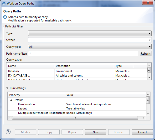 This image show the Work on Query Paths dialog.