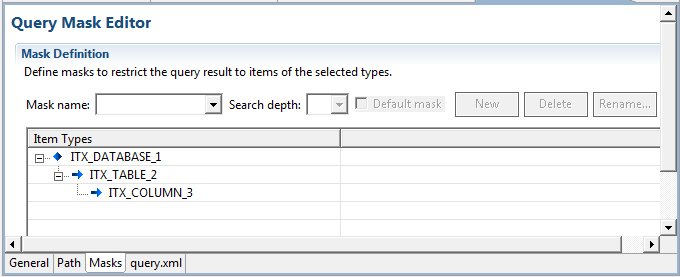 This image shows the Query Mask Editor subpage.
