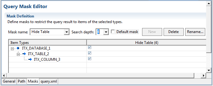 This image shows the column for the new mask in the Query Mask Editor subpage.