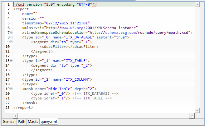This image shows the query.xml tab at the bottom of the Query Path Editor.