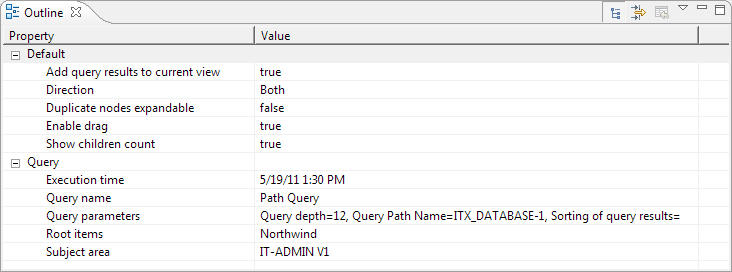 This image shows the outline view for path query result.