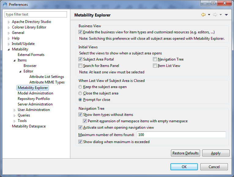 This image shows the Metability Explorer in Metability preferences.