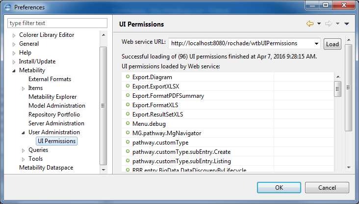 This image shows the UI Permissions of User Administration in Metability preferences.