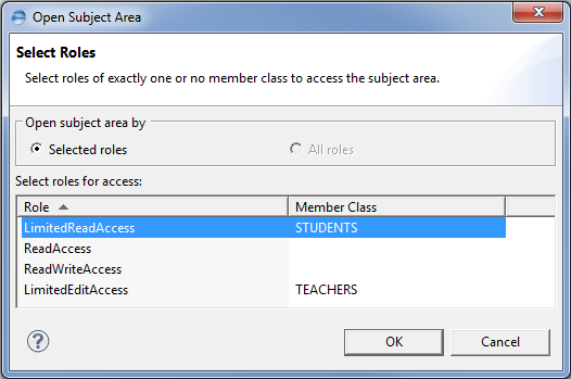 This image shows the Open Subject Area dialog.