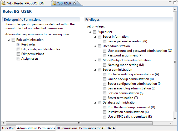 This image shows the Administrative Permissions subpage.