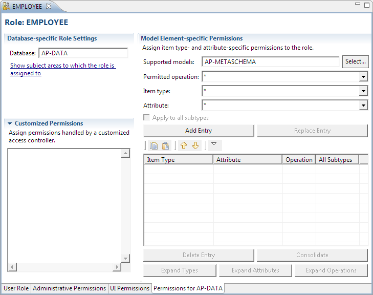 This image shows the role permissions in database tab.