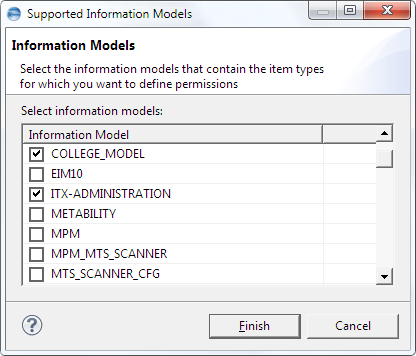 This image shows the Supported Information Models dialog.