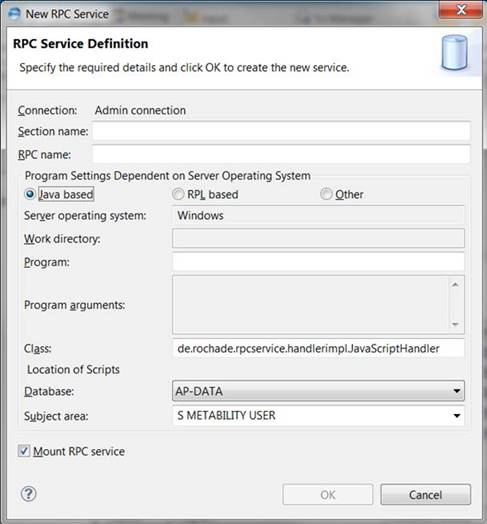This image shows the New RPC Service dialog.