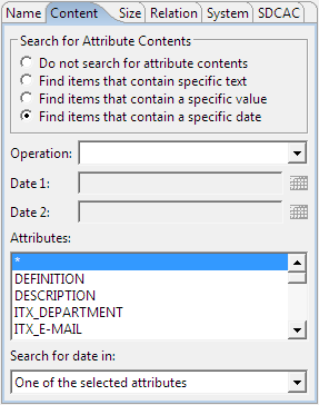 This image shows the options in the Search for Attribute Contents section.
