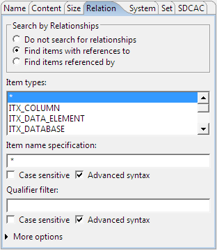 This image shows the options in the Search by relationship section.