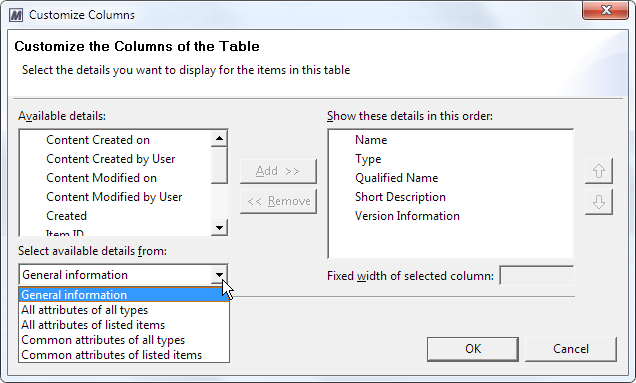 This image shows the the Customize Columns dialog.