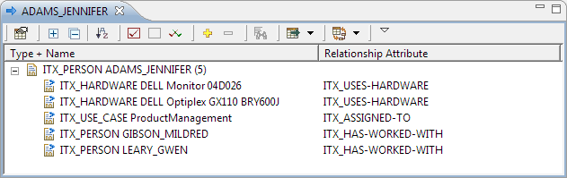 This image shows the report created by Show Item in Relationship Tree.