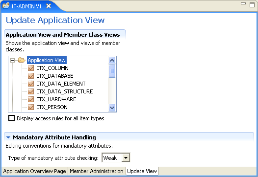 This image shows the Update Application View subpage.