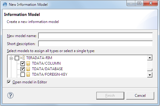 This image shows the Information Model page to select the item type.
